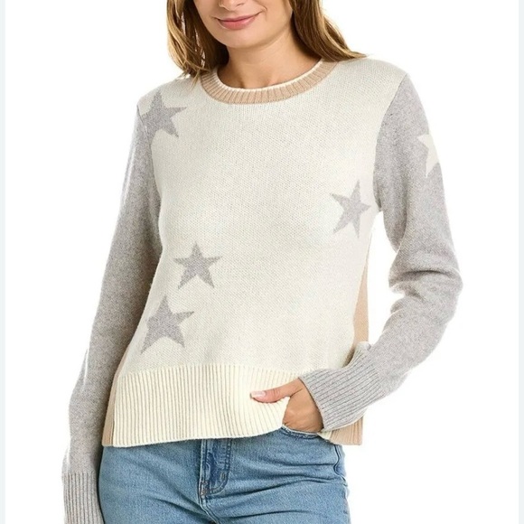 Splendid Mally Colorblock Star Knit Pullover Sweater Women’s Size XS Cream Gray - Picture 1 of 8